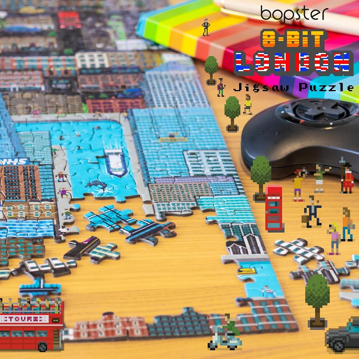bopster 8-Bit London Puzzle — 180 Pieces next to its box