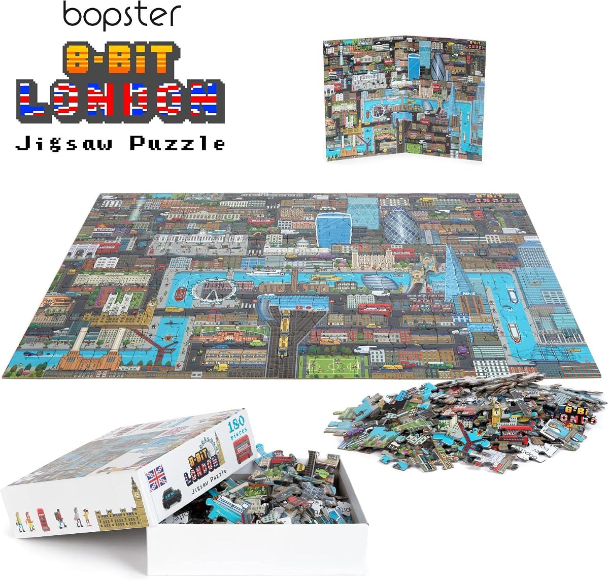 bopster 8-Bit London Puzzle — 180 Pieces held in the hand