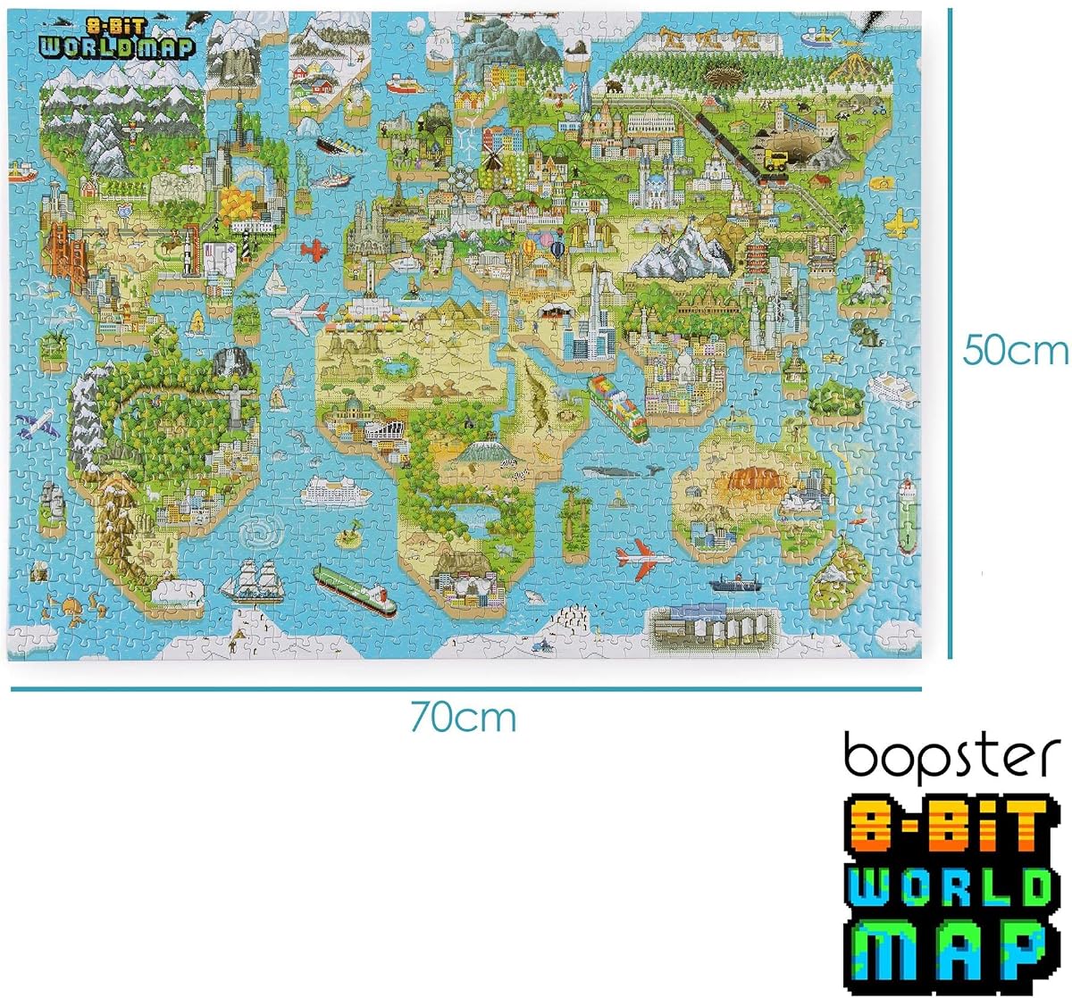 8-Bit World Map Puzzle — 1000 Pieces by bopster in the hand