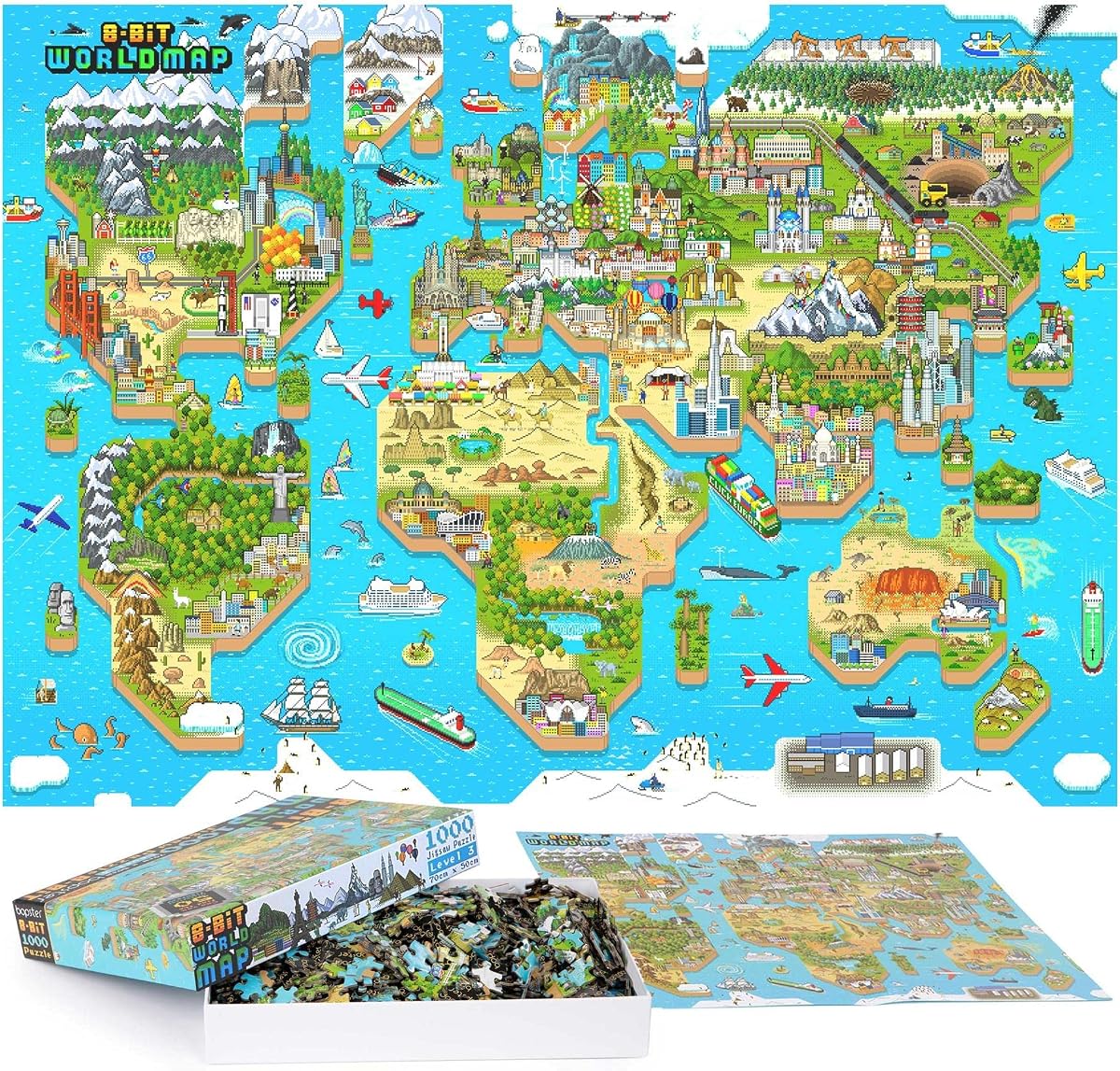 8-Bit World Map Puzzle — 1000 Pieces by bopster