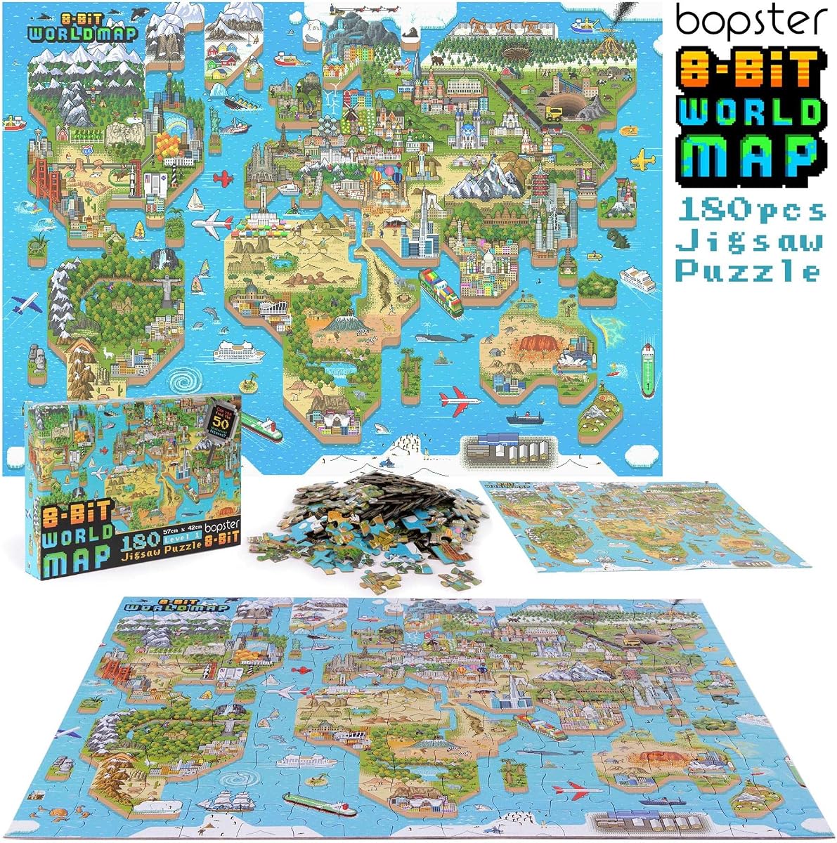 bopster 8-Bit World Map Puzzle — 180 Pieces up close