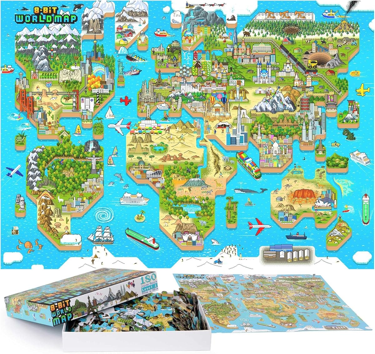 8-Bit World Map Puzzle — 180 Pieces by bopster