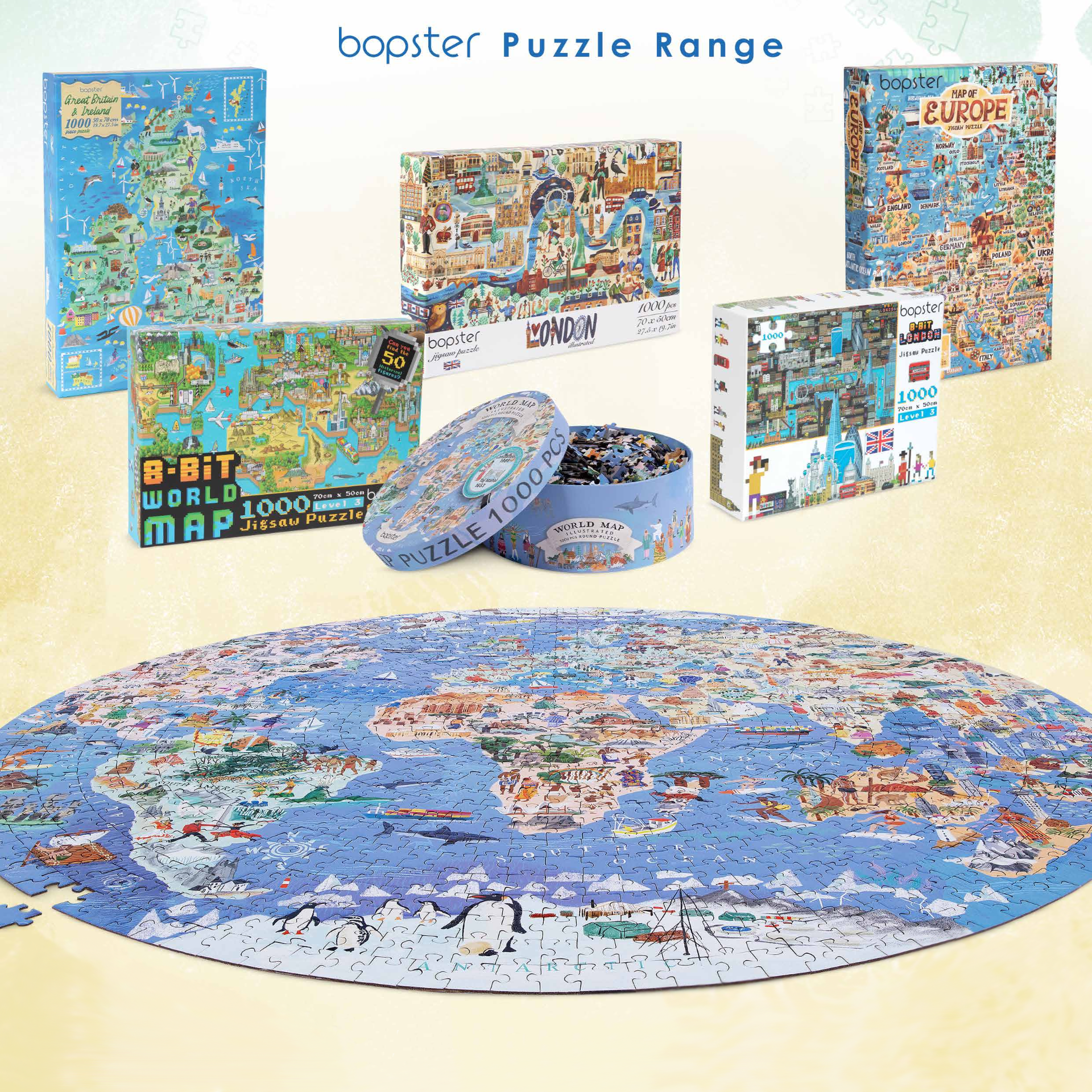 bopster 8-bit pixel jigsaw puzzle range on recycled board
