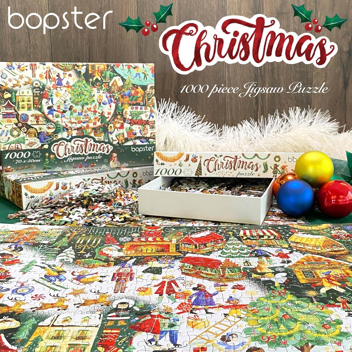 bopster Illustrated Christmas Puzzle — 1000 Pieces held in the hand