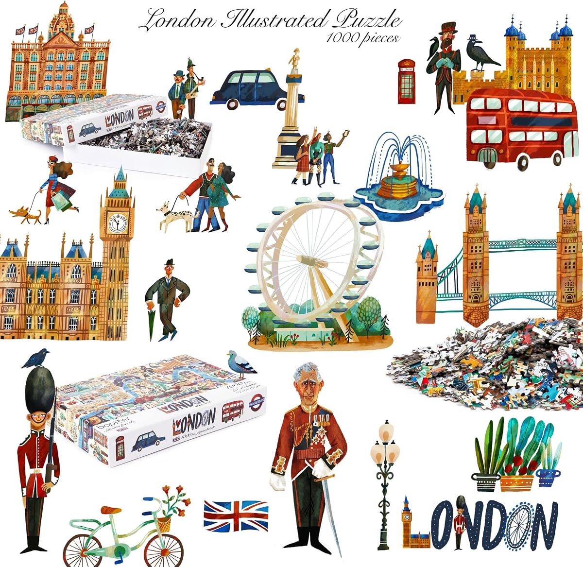 Illustrated London Puzzle — 1000 Pieces by bopster color line-up
