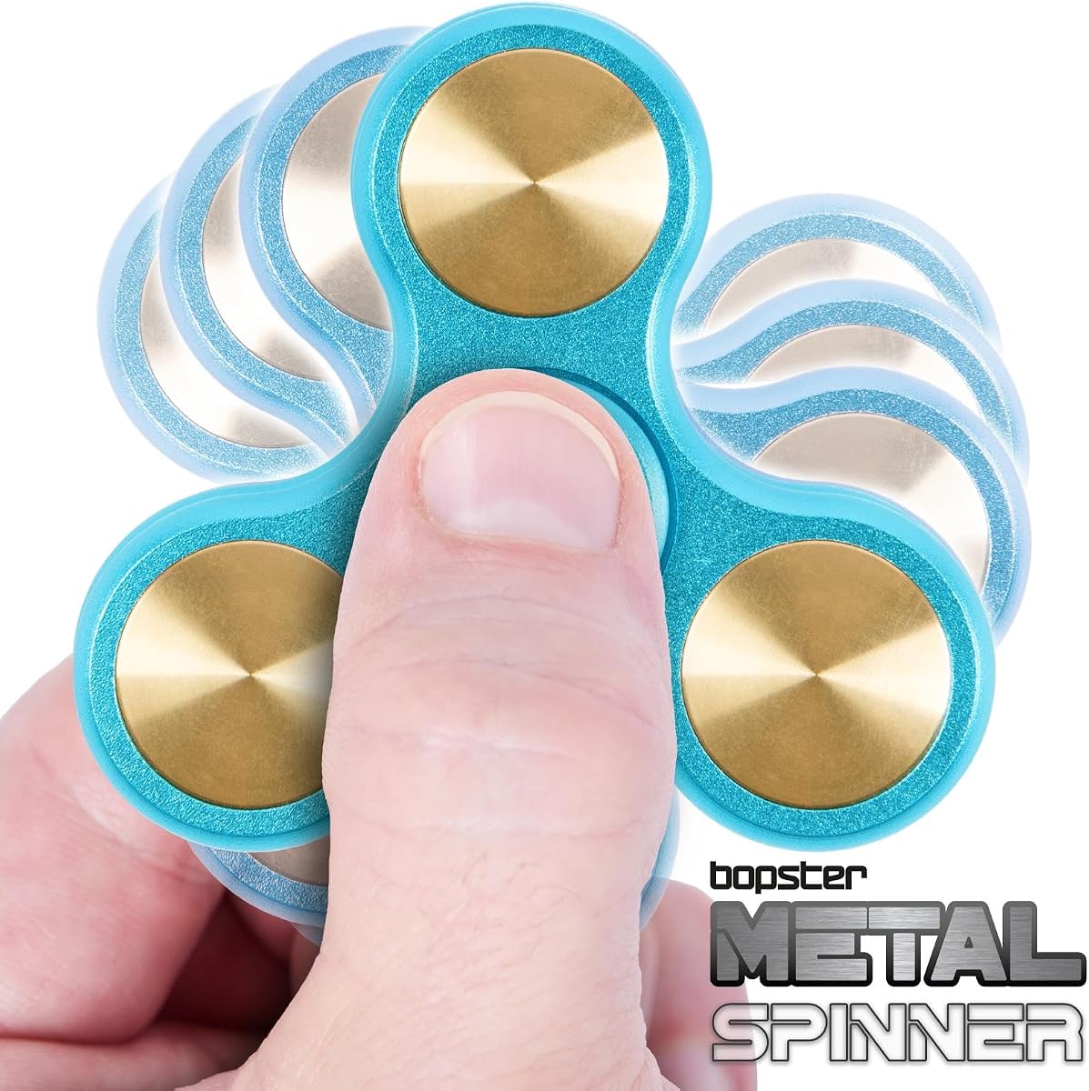 Metal Tri Fidget Spinner by bopster with the box