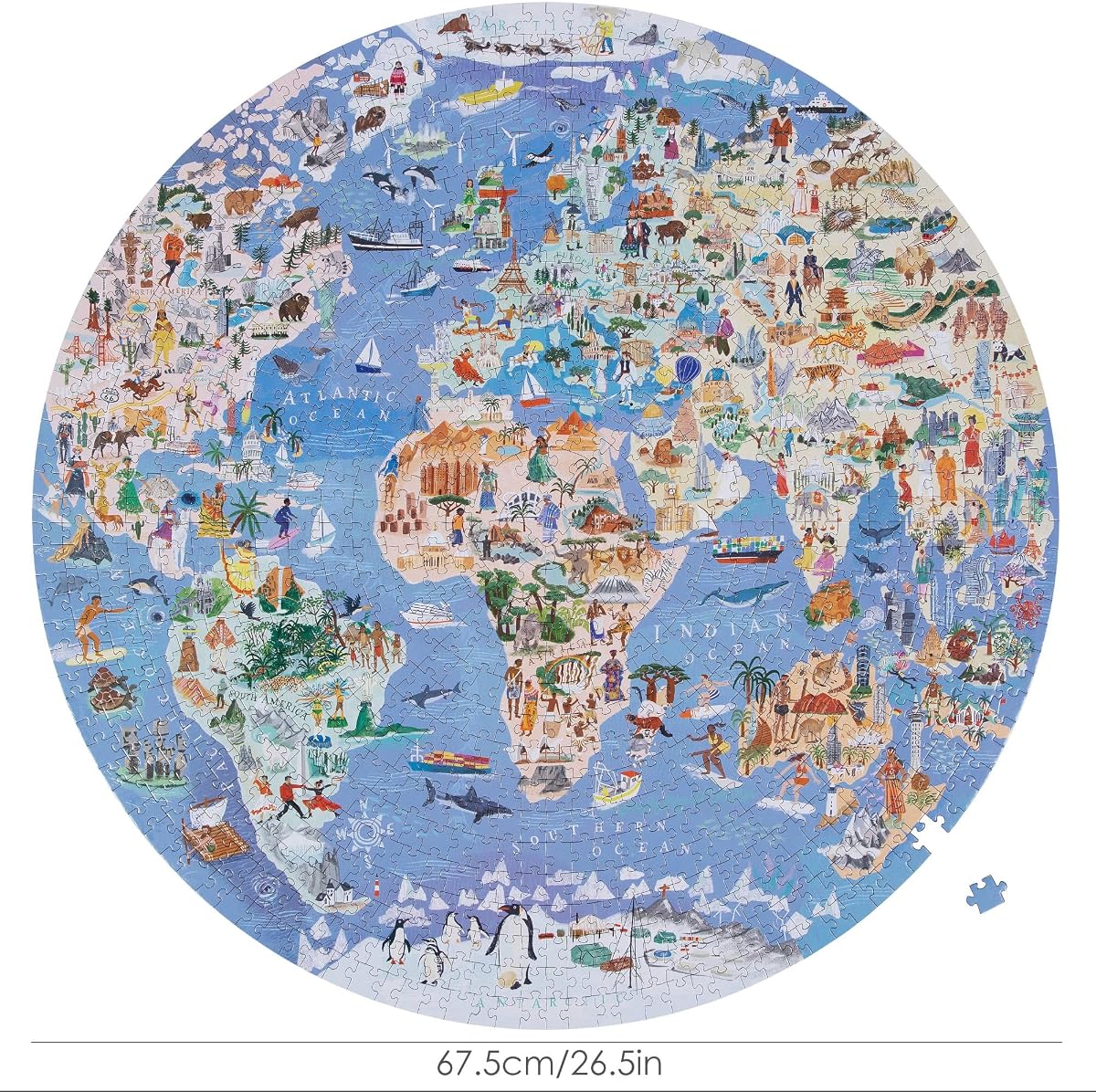 Illustrated Round World Map Puzzle — 1000 Pieces by bopster close up