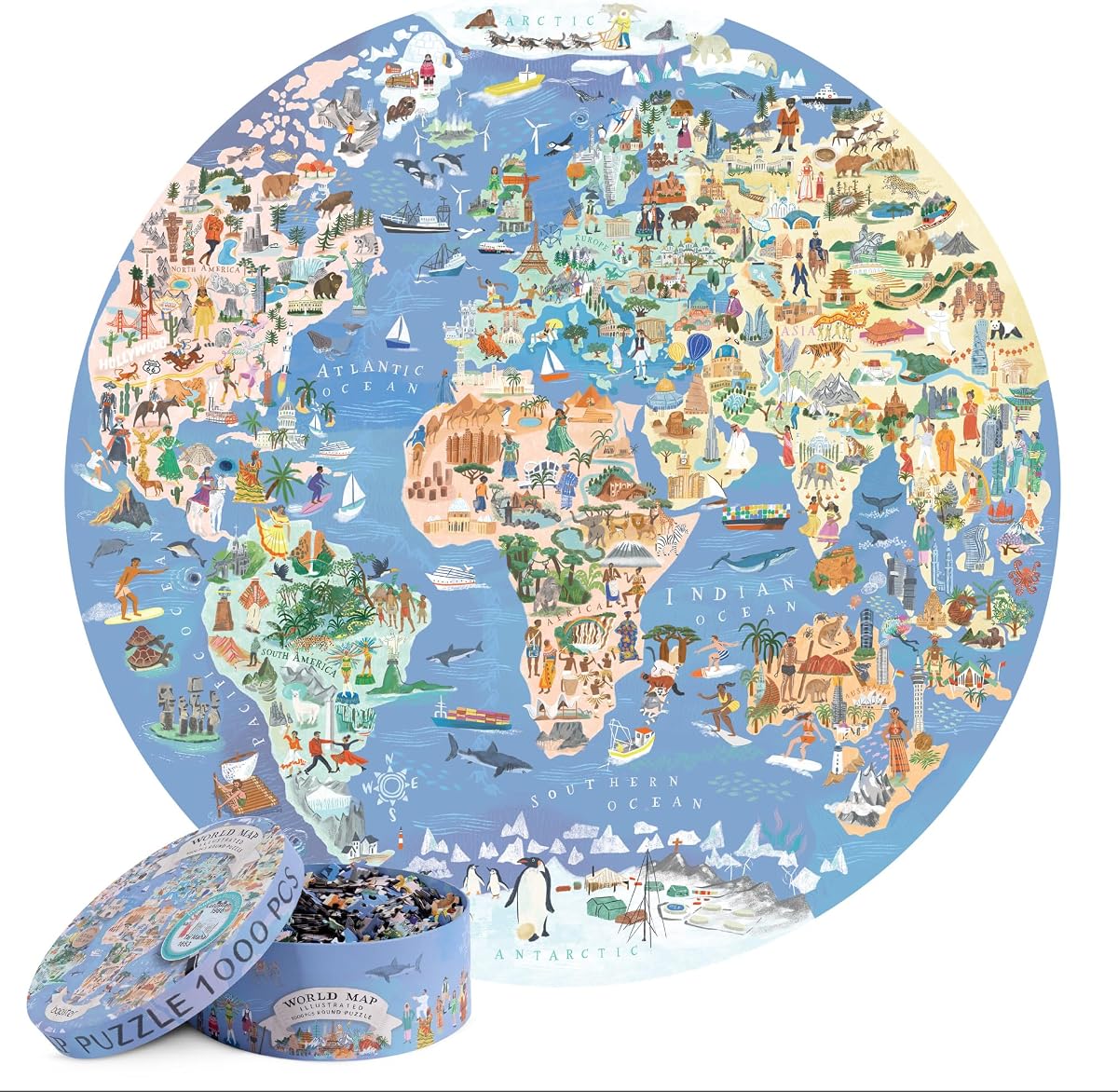 Illustrated Round World Map Puzzle — 1000 Pieces by bopster